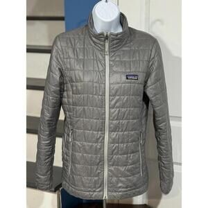 Women's Size Small Patagonia Nano Puff Insulated Full Zip Gray Grey Jacket Coat!